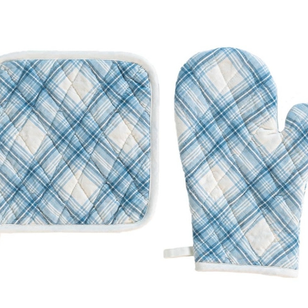 BNNU Juliska Tartan Chambray Oven Mitt and Pot Holder Set/2pc